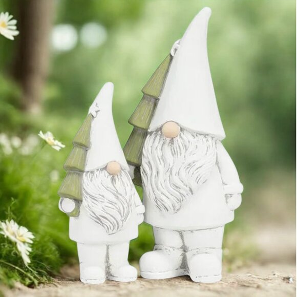 Abbott Collection - Large 11" Cement Spring Garden Gnome with Tree - Picture 4 of 9